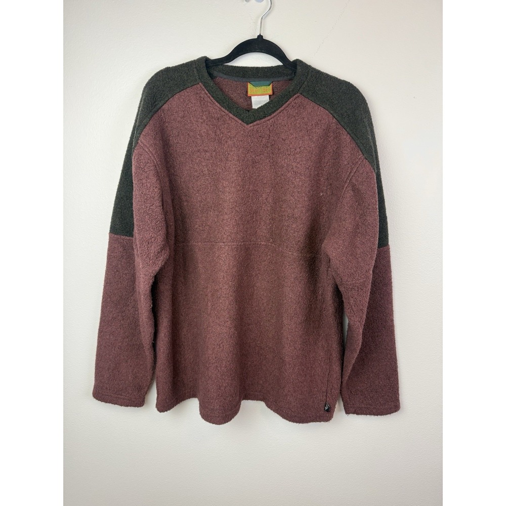 Vintage Y2K Horny Toad Pullover Fleece V Neck Sweater‎ Red Brown Men's M Sherpa